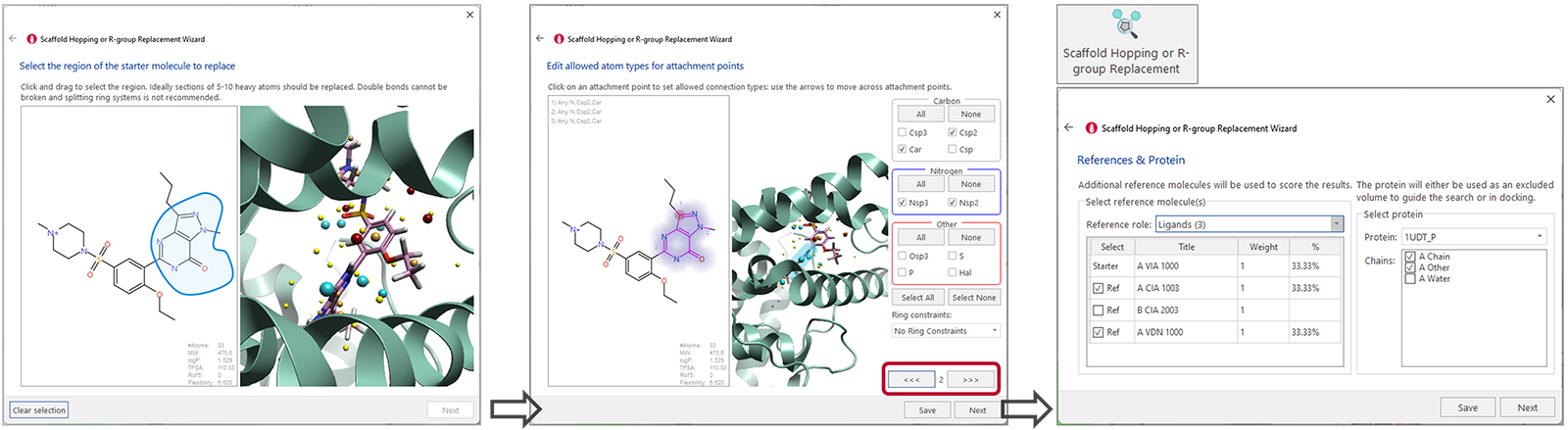 Figure 2 The ‘Scaffold Hopping or R-group replacement’ wizard in Flare