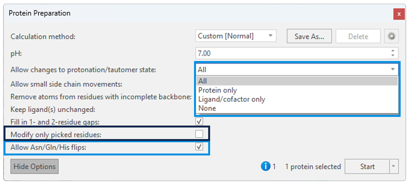Figure 6 New advanced options for accurate protein preparation