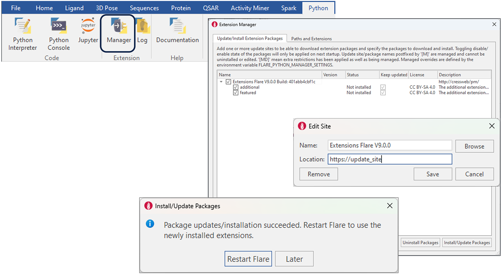 Figure 9. The Extension Manager in Flare